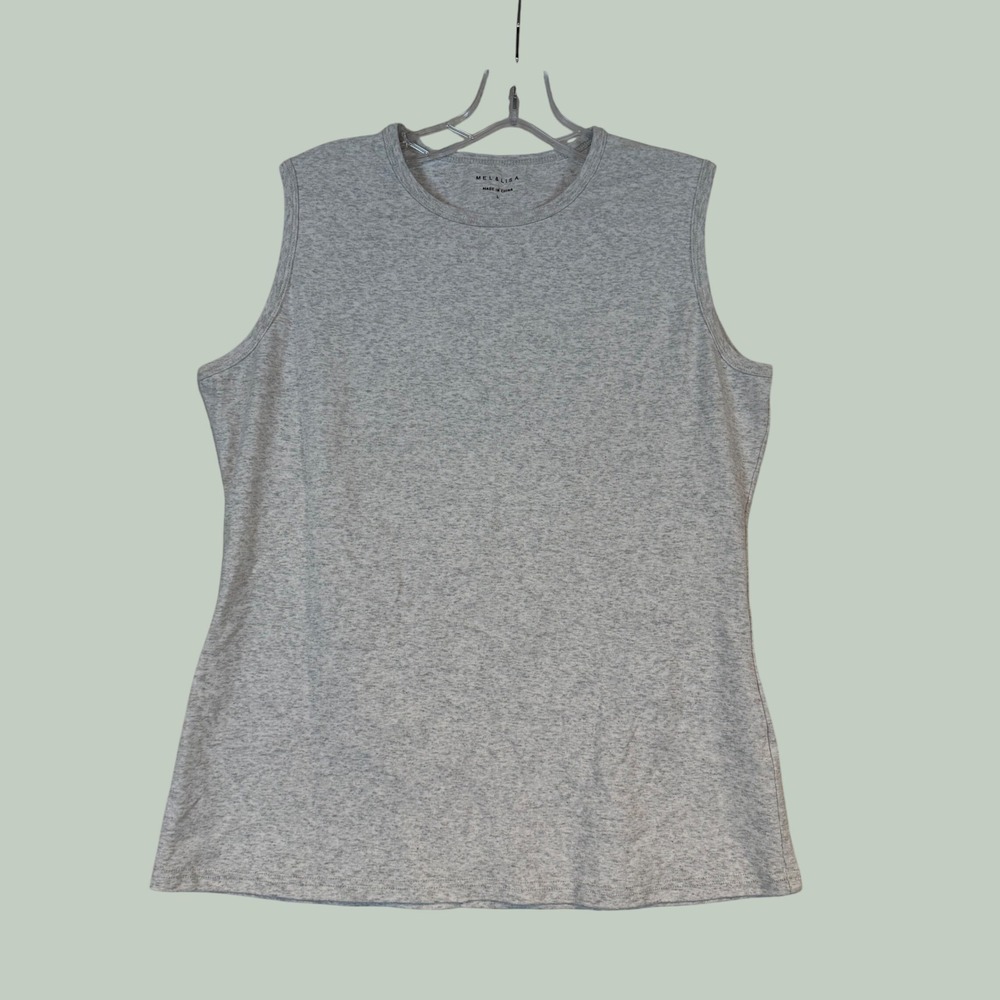 Mel & Lisa‎ Womens Grey Heather Sleeveless Crewneck Tank Top •L• Layering Basic